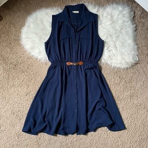 Navy Blue button up dress with belt